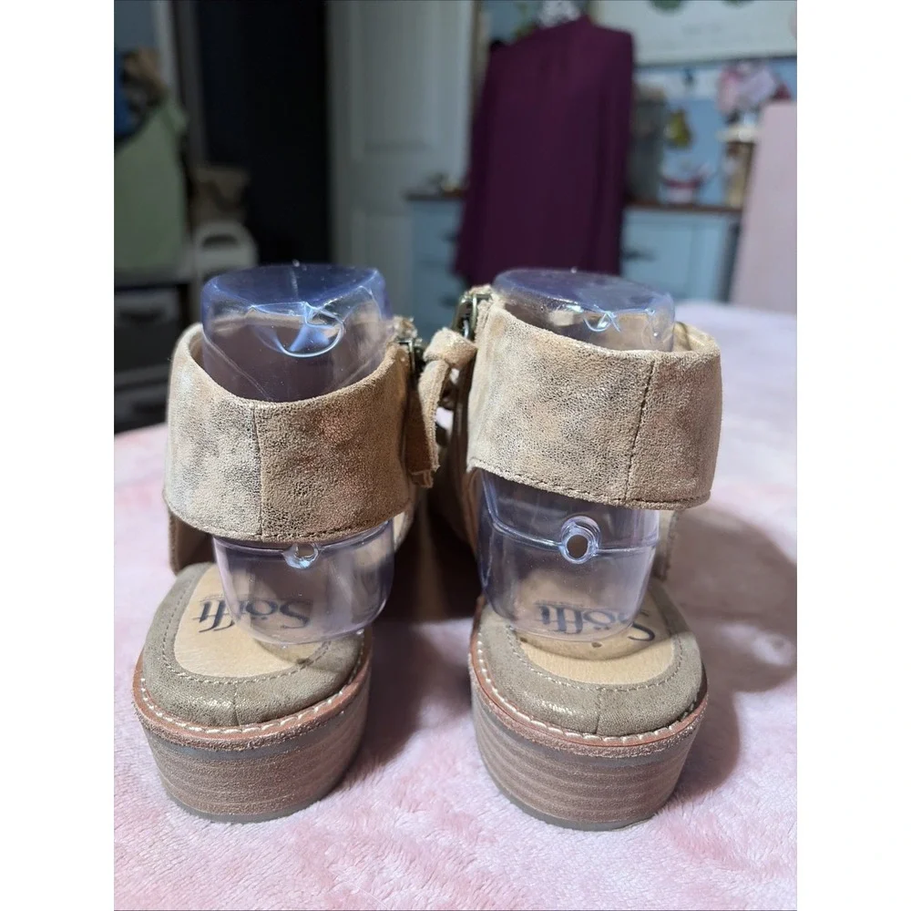 SOFFT Soft Metallic Smoke Suede Leather NATALIA Open Toe Zip Comfort Sandals 8